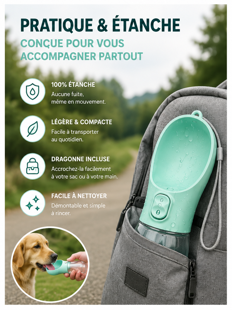 Bouteille d'eau portable pour chien et chat – 550 ml
